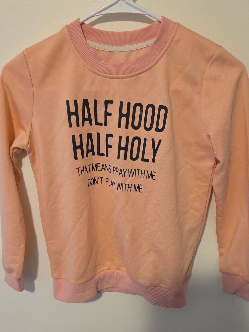 "Half Hood Half Holy" Peach Graphic Kids Sweatshirt